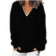 thumbnail image 2 of PiGOGI Women's Soft Knitted Pullover Sweater Long Sleeve Solid Color Tops Casual Loose Fit Fall Winter Comfortable Blouse Black L, 2 of 6