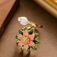 thumbnail image 3 of Pink Enamel Peony Flower Ring for Women Bohemian Floral Statement Ring Wrap Finger Band Promise Engagement Wedding Rings Elegant Jewelry, 3 of 5