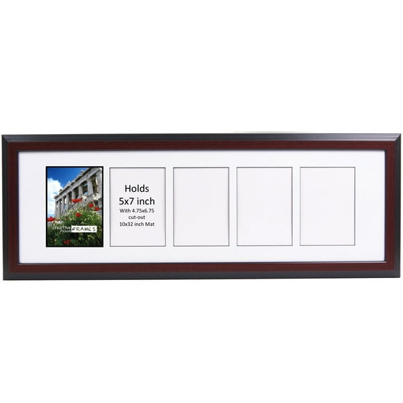 CreativePF- 5 Opening Glass Face Mahogany Picture Frame to Hold 5 by 7 inch Photographs Including 10x32-inch White Mat Collage