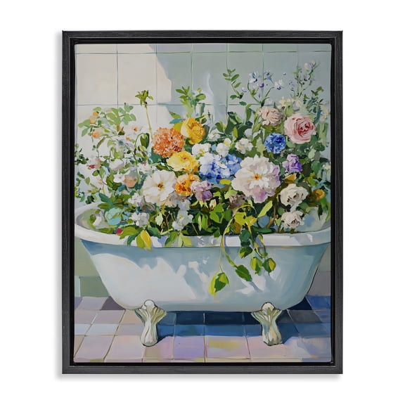 Stupell Industries Vintage Bathtub Bouquet Overgrowth Black Framed Floater Canvas Wall Art, design by The Prints Vibe
