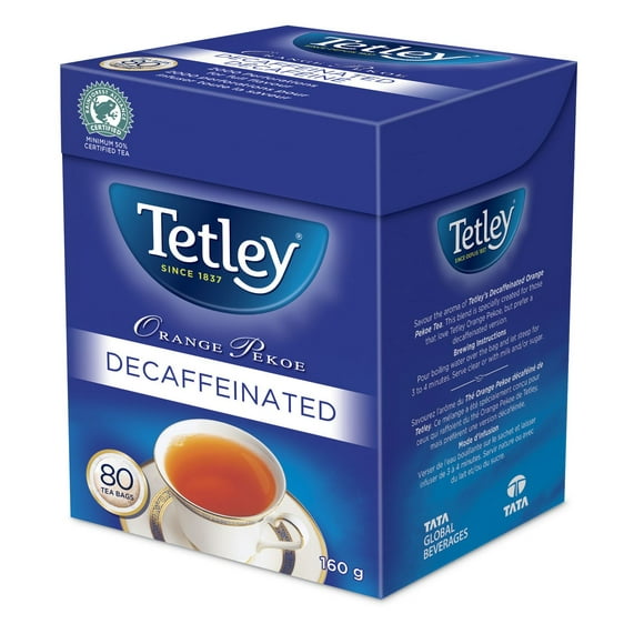 Thé orange pekoe décaféiné de Tetley 80 sachets