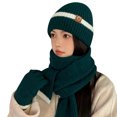 thumbnail image 2 of Winter Hats for Women Fleece Lined Beanie Knit Chunky Snow CapWinter Knitted Wool Hat Female Cold-proof Warm Hat Scarf Gloves Three-piece Set Fashionable All-match Ear Protection Pullover Hat Green, 2 of 5