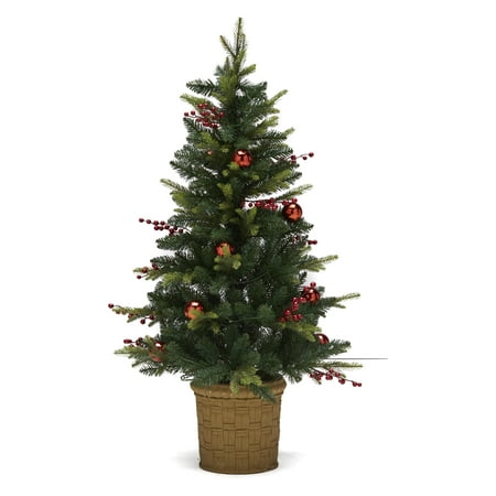 Belham Living Prelit Red Berry and Ornament Christmas Tree 4 ft,