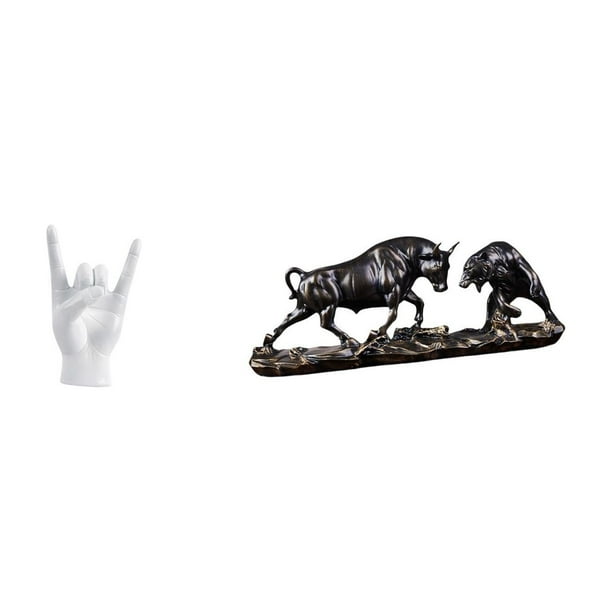 Estatua del gesto de la roca,Figuras de estatuas de dedos con gestos de música rock,Estatua de escritorio,Estatua decorativa de figura de lucha de toro y oso,Colección de esculturas de