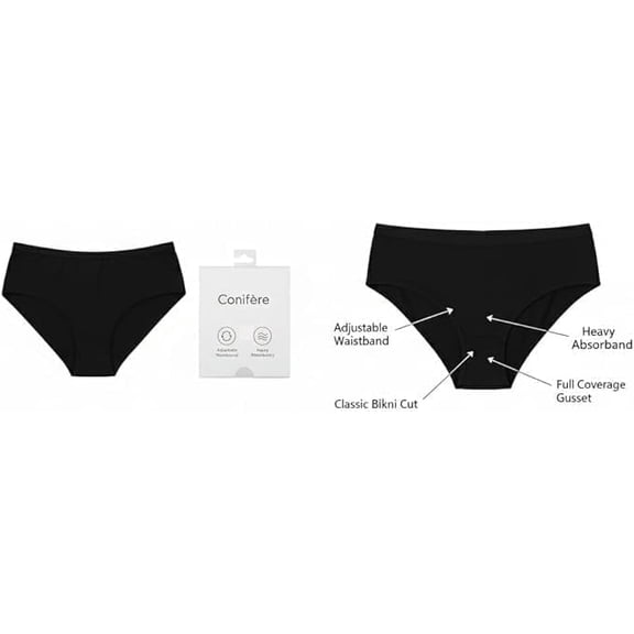 Maxim® 3 Pack Organic Cotton Period Underwear for Women, Heavy Absorbency, Adjustable Waistband (Fits XS-S), Reusable Leakproof Bikini Panties (Black)