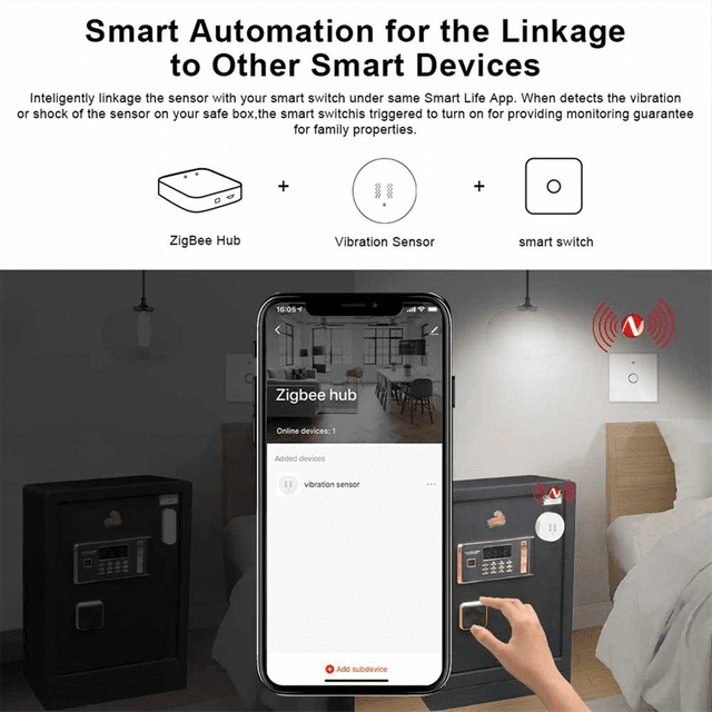 Tuya ZigBee Capteur de Vibration Intelligent Surveillance en Temps Réel Détection de Porte et de Fenêtre Alarme Protection de Sécurité Intelligente,1 x Capteur de Vibration Intelligent,Blanc