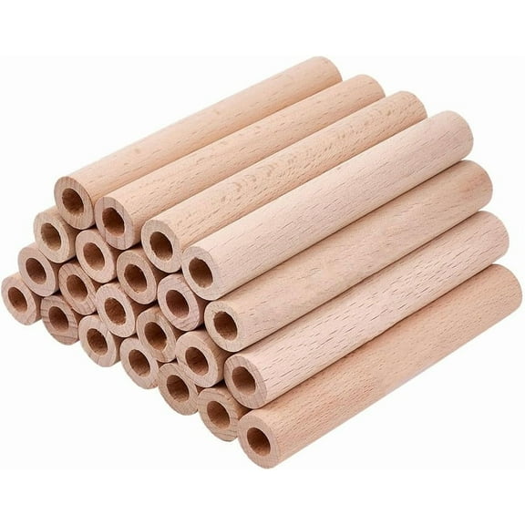 1 Set 24Pcs 3.9x0.6 Inch Hollow Wood Sticks Round Wooden Dowel Rods with 0.3 Inch/8mm Hole Unfinished Beech Wood Rods Natural Wood Round Rods Wood Sticks for DIY Crafts Arts Projects