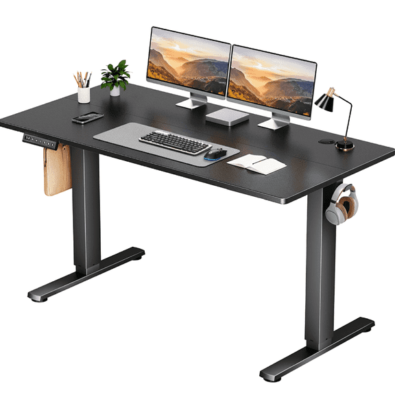 CONCETTA Electric Height Adjustable Desk, 55"x24" Ergonomic Sit Stand Workstation, One-Touch Lift Home Office Desk, Black