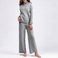 thumbnail image 2 of Knitted 2 Piece Outfits for Women Turtle Neck Button Long Sleeve Sweater with Wide Leg High Waist Pants Solid Loungewear Sets, 2 of 6
