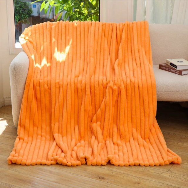 Manta de piel de conejo de imitación de jacquard a rayas, manta de piel artificial para otoño e invierno, manta gruesa de doble capa, manta de tijeras de piel de conejo