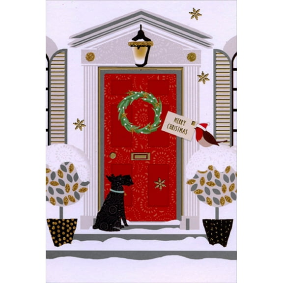 Pictura Terrier at Red Door : House with Gold Shutters Christmas Card