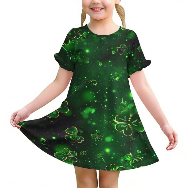 Niñas Vestido de Día de San Patricio 3-12 Años Niños Niños Verano Casual Cuello Redondo Manga Corta