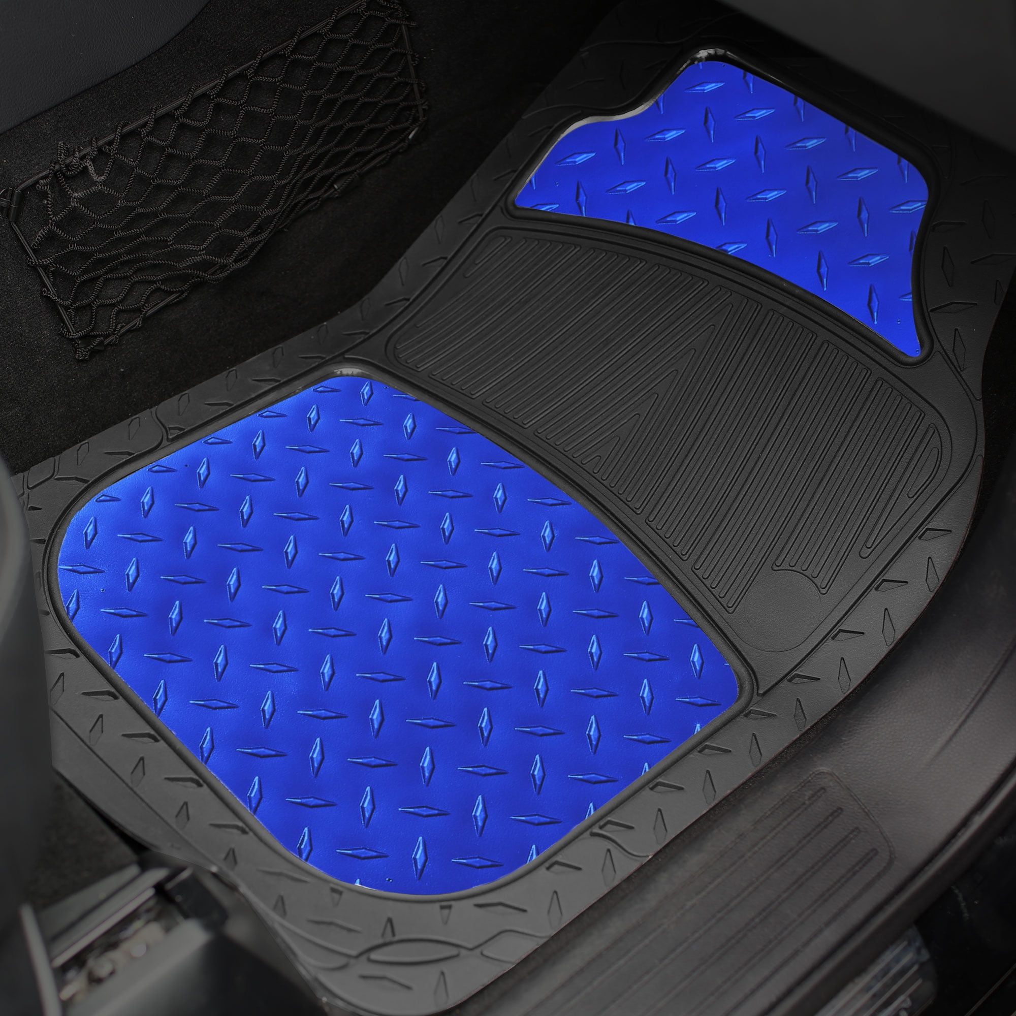 FH Group Climaproof Rubber Car Floor Mat, Universal 4pc Blue Floor Mats with Air Freshener