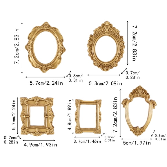 Antique Gold Picture Frames Vintage Wall Hanging Photo Display Small Tabletop Frames for Jewelry Photography and Shabby Chic Home Decor Accents Set of 5 Pieces