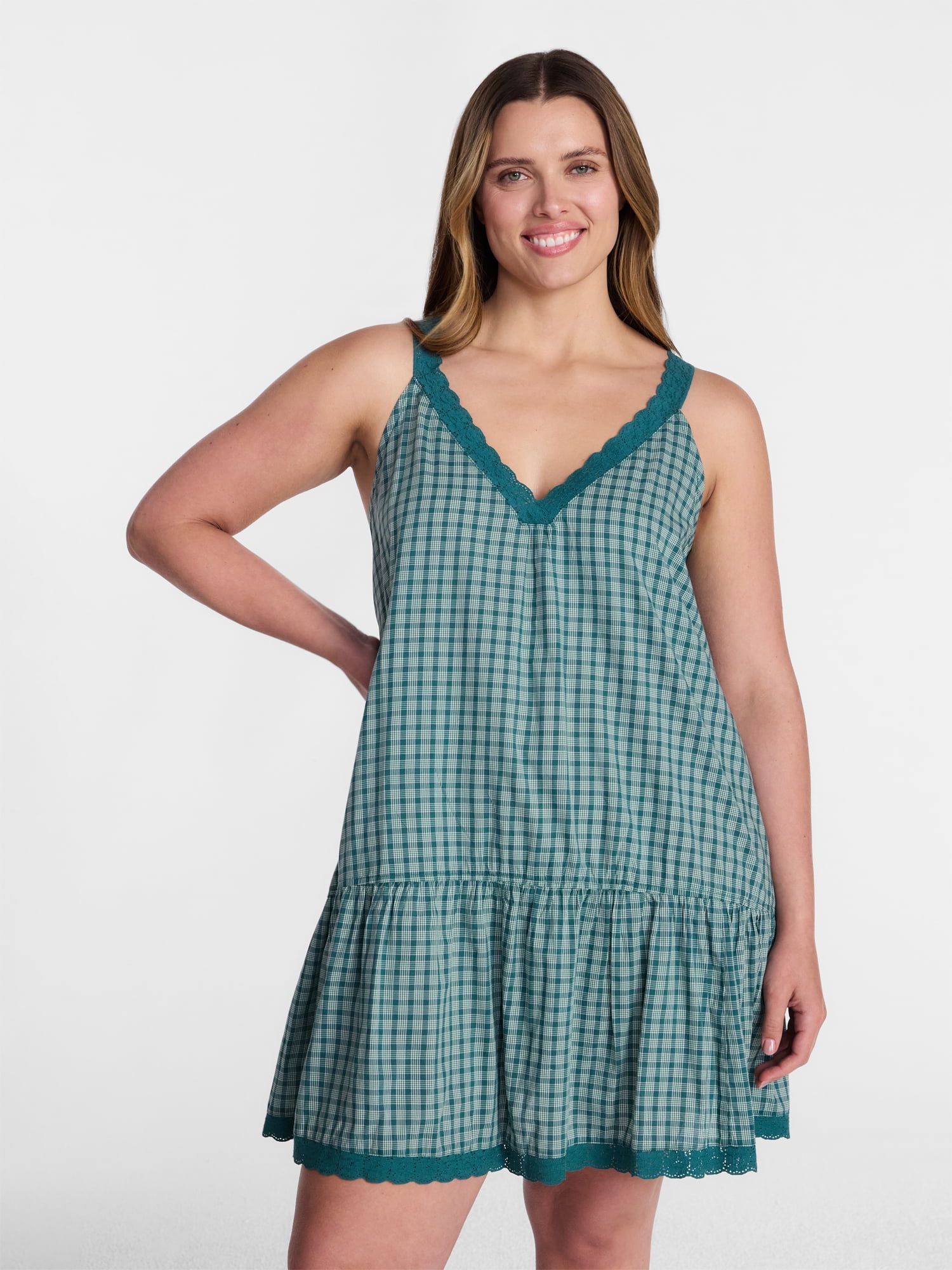 Joyspun Women’s V-Neck Woven Sleep Chemise, Sizes XS-3X