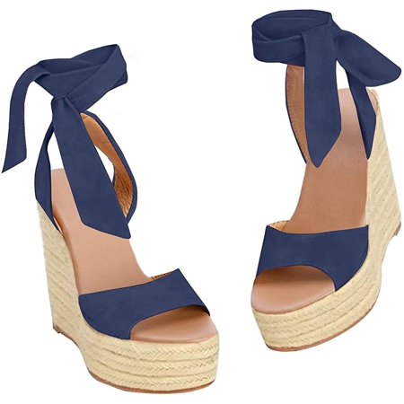 

Saodimallsu Women Platform Espadrille Wedges Open Toe High Heel Sandals with Ankle Strap Buckle Up Shoes