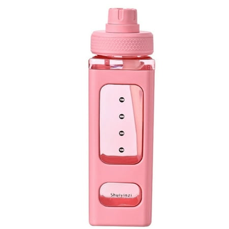 

Bear Water Bottle With Straw Plastic Portable Square Drinking Bottle For School Gifts Pink