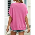 thumbnail image 6 of Short Sleeved Oversized Women Solid V-neck Casual Loose Knit Sweater Lightweight Button Tops, 6 of 7