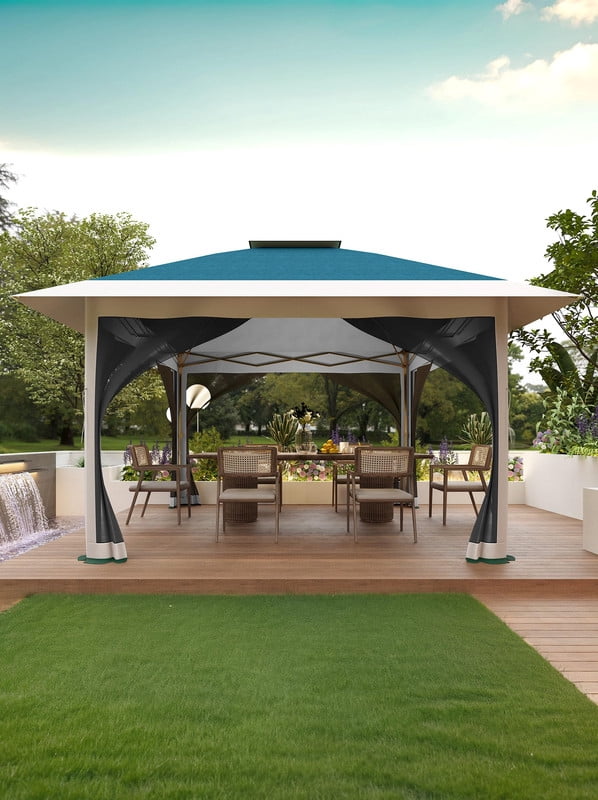 Riedhoff 12'x12' Pop up Gazebo,Outdoor Canopy Shelter with 4 Stanbags for Garden,Navy Blue