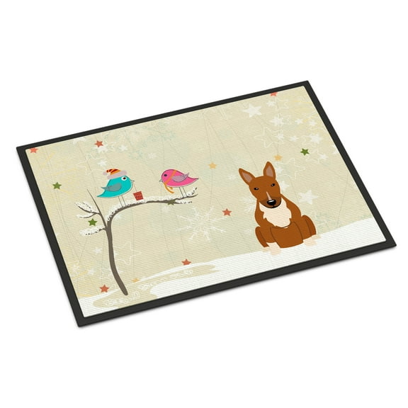 Carolines Treasures Christmas Presents between Friends Bull Terrier Red Door Mat Indoor Rug or Outdoor Welcome Mat 24x36