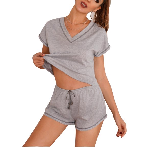 Richie House Women's V-neck Sleepwear Short Sleeve Pajama Set Nightwear RHW2925-C-L