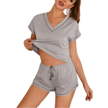 

Richie House Women s V-neck Sleepwear Short Sleeve Pajama Set Nightwear RHW2925-C-L