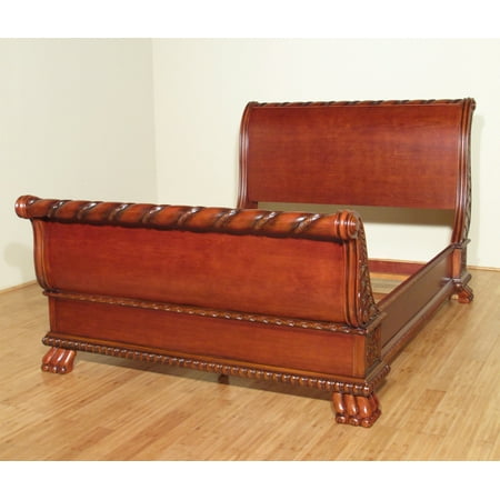 Solid Wood Cherry Carved French Style Queen Sleigh Bed Solid Wood Cherry Carved French Style Queen Sleigh Bed