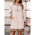 thumbnail image 6 of Women'S Oversized Sweatshirt Dress Half Zip V Neck Long Sleeve Contrast Fall Casual Mini Dresses Khaki M, 6 of 8