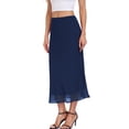 thumbnail image 3 of Asklazy Women’s Chiffon A-Line Maxi Skirt High Waisted Flowy Long Skirt Elastic Waist Business Casual Elegant Skirt for Work Office Daily Wear Summer,Navy Blue,XL, 3 of 10