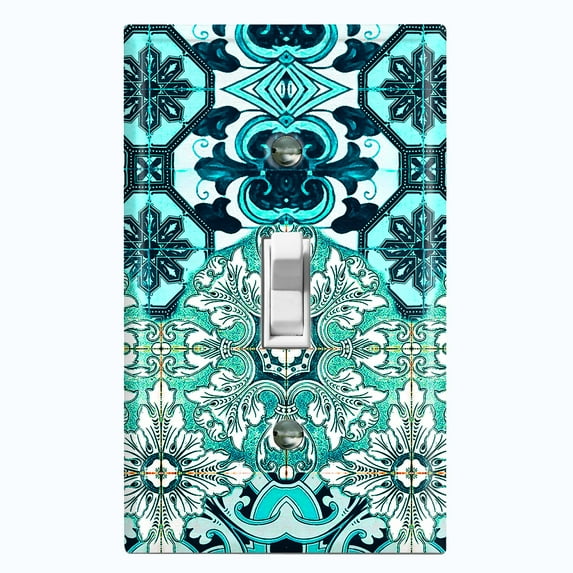 Metal Light Switch Plate Cover Elegant Teal Green Tile Pattern TIL017