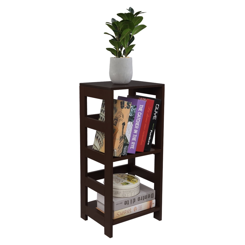 Private Jungle Wooden Bookshelf Rack 3 Tier Bookcase Shelf Storage Organizer, Brown