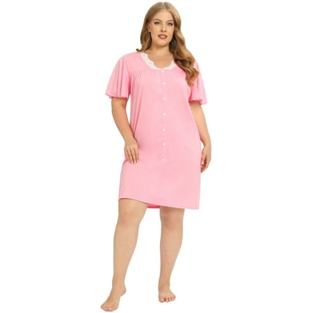 

Xmarks Plus Size Nightgowns for Women Soft Sleepwear Solid Color House Dress Short Sleeve Comfy Nightdress Knee Length Pink US 16