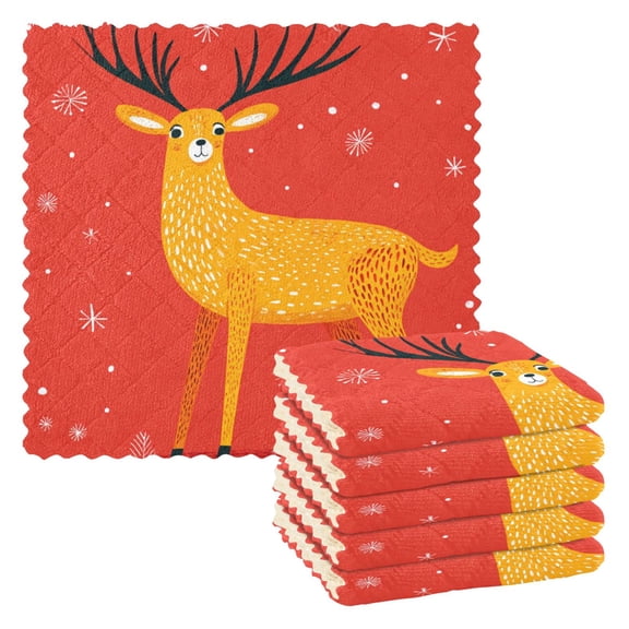6 Pieces of Kitchen Towels 11x11Inch Kitchen Dish Cloths Kitchen Dish Towels Reuseable Cleaning Cloths Warm Christmas Deer