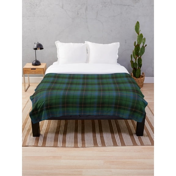 Davidson Tartan Sherpa Throw Blanket, Green Blue Scottish Clan Plaid Polyester Fleece Blanket, Cozy Bed or Sofa Blanket
