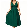 thumbnail image 2 of Xaqiouau Women's Plus Size Deep V Neck Sleeveless Twist Front High Waist A-Line Flowy Midi Dress Party Cocktail Wedding Guest Dress, 2 of 5