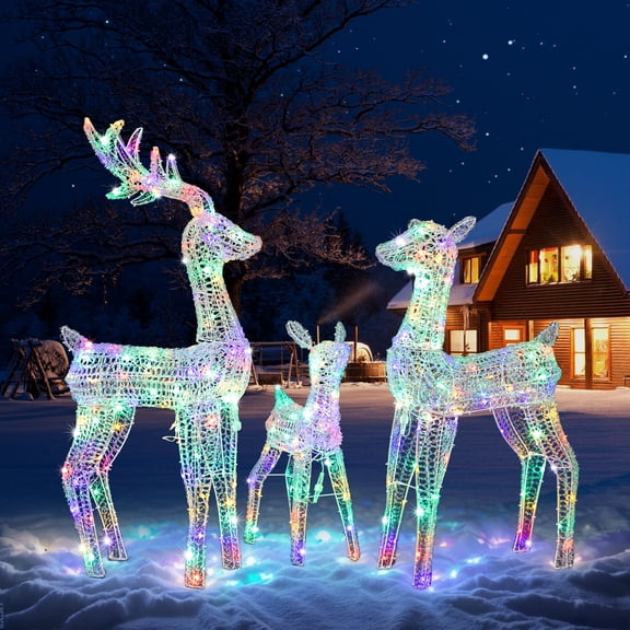 SalonMore Outdoor Christmas Decorations, 3-Piece Lighted Christmas Deer Set with The Changing Colors