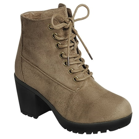 Womens Casual Lug Sole Chunky Heel Ankle Combat Boot (FREE SHIPPING)