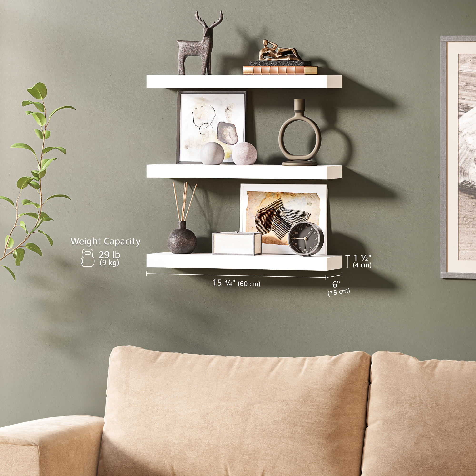 Ballucci 24" Floating Shelves for Wall, 3-Pack with Invisible Brackets, 6" Deep, White