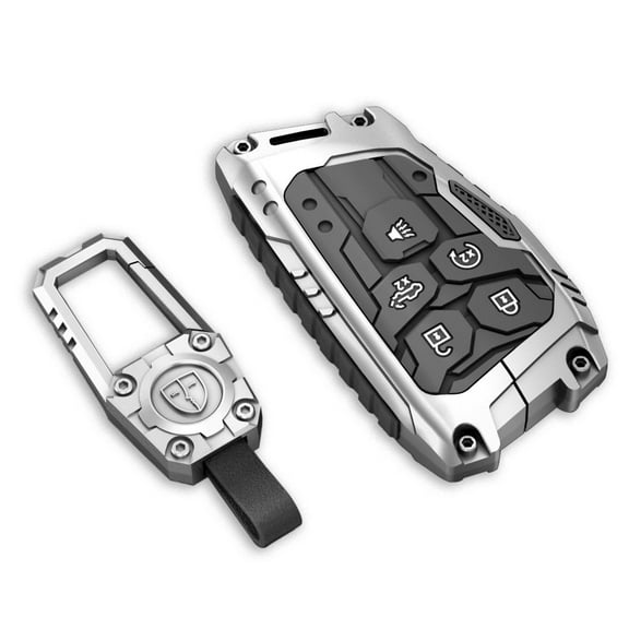 Heavy-Duty Zinc Alloy Full-Protection Key Fob Cover with Keychain for Chevy 2022-2025 Silverado 1500 GMC Sierra 2500HD 3500HD Smart Keyless Remote