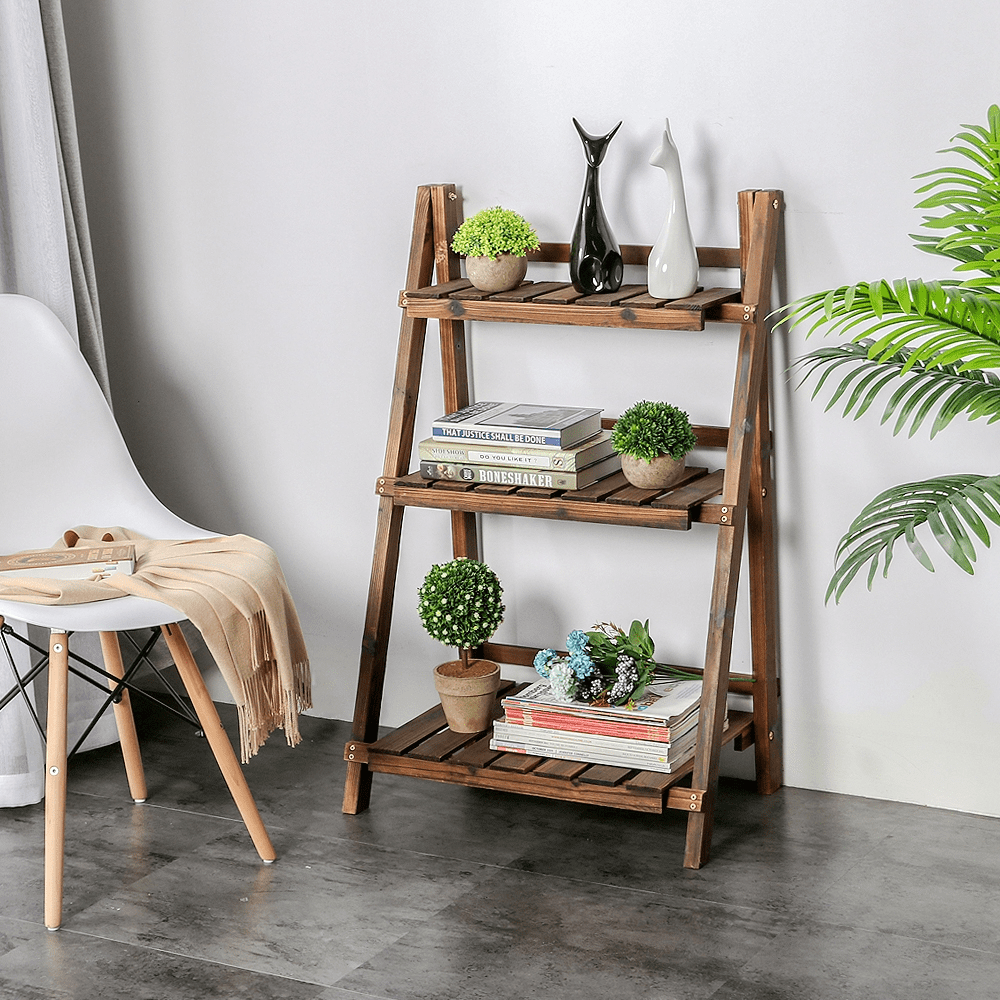 Renwick 3 Tier Folding Wooden Flower Stand for Outdoor & Indoor, Brown