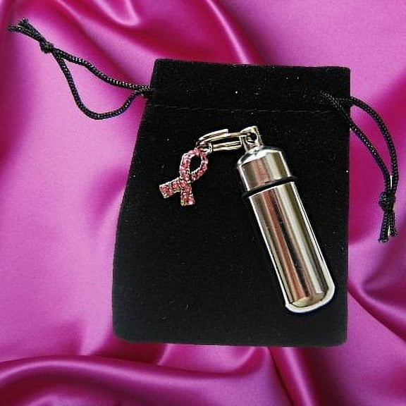 Set of FIVE - BREAST CANCER AWARENESS Personal CREMATION URN Keepsakes with ENGRAVED HEARTS - Includes 5 Velvet Pouches & Fill Kit