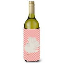 Carolines Treasures BB7950LITERK Silver Fantail Pigeon Pink Check Wine Bottle Beverge Insulator Hugger