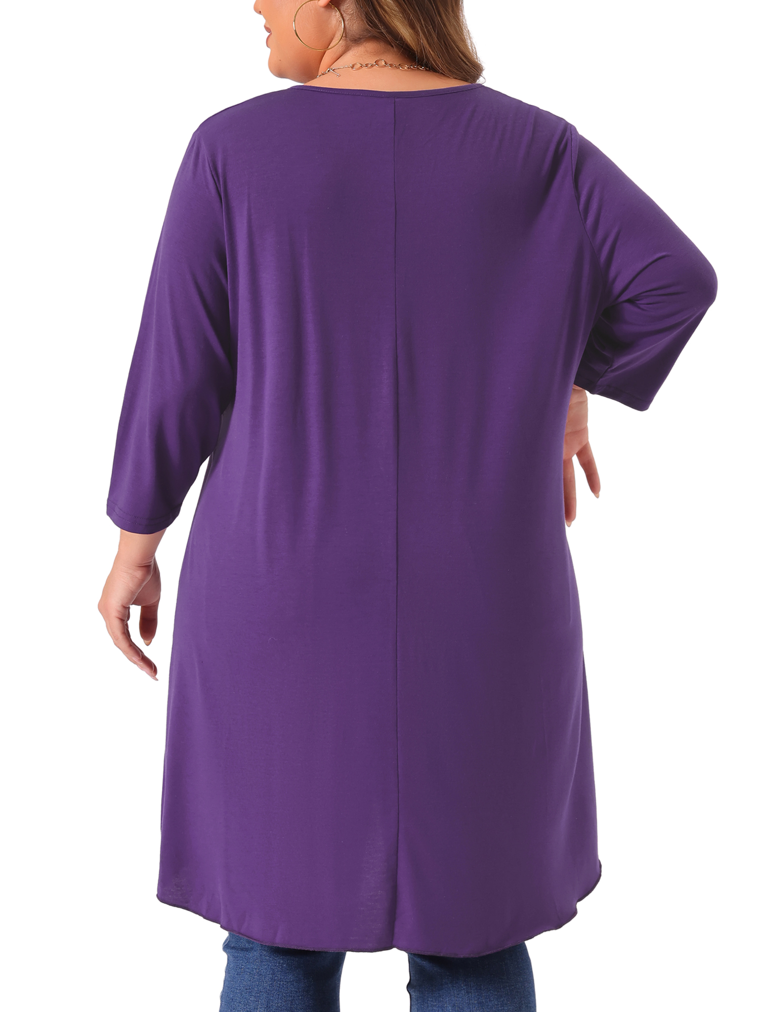 DARING DIVA Women's Plus 3/4 Sleeve High Low Loose Fit Tunic Tops 1X Purple