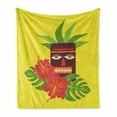 thumbnail image 1 of Luau Soft Flannel Fleece Throw Blanket, Vibrant Composition of a Tiki Exotic Summer Hibiscus and Palm Leaves, Cozy Plush for Indoor and Outdoor Use, 70" x 90", Yellow and Multicolor, by Ambesonne, 1 of 5