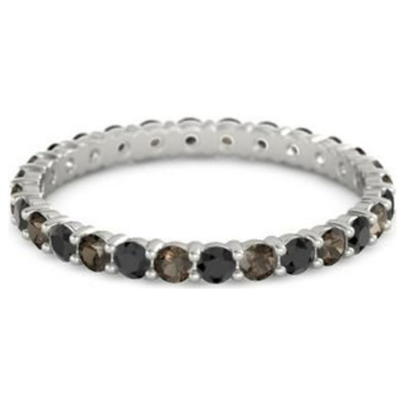 Black Spinel With Smoky Quartz Round 2.50 MM Eternity 925 Sterling Silver Women Stacking Ring Size US- 4