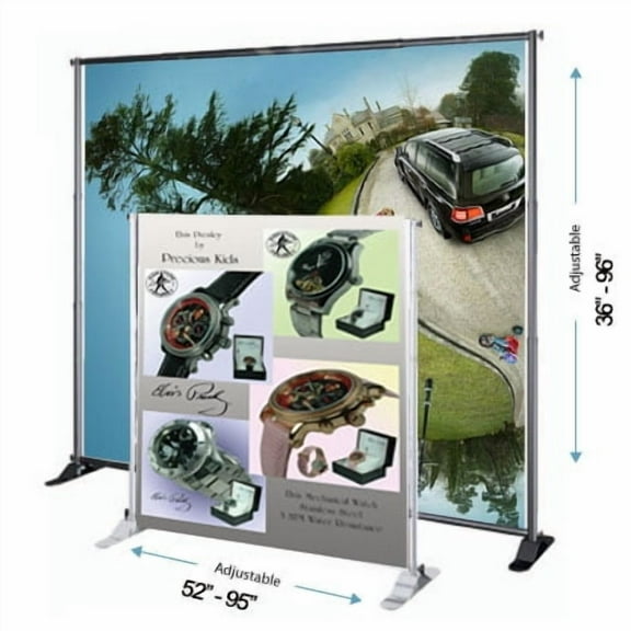 DSM® 3'-8' WIDTH and 4'-8' Tall Telescopic Banner Stand Step and Repeat Adjustable Backdrop Wall Exhibitor Expanding Display Photographic Background Trade Show
