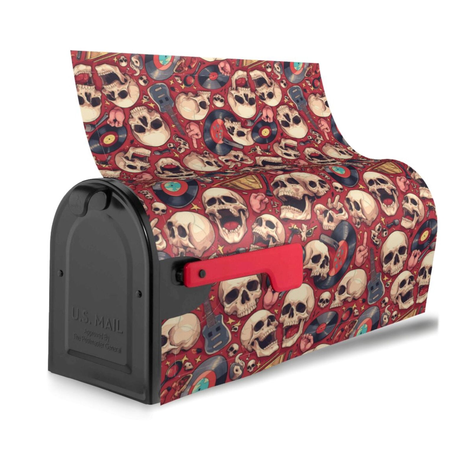 Logiee Skull record Guitar music Print Post Letter Box Wrap Decor, Mailbox Cover Suitable for Standard Mailbox and Large Size Mailbox,Outdoor Yard Decoration-21x18 in