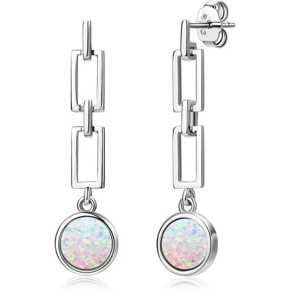 Leander 18K White Gold Plated Teardrop Opal Dangle Earrings for Women 925 Sterling Silver Pear Cut October Birthstone Drop Hook Huggie Hoop Stud Earrings Fine Jewelry Birthday Gift
