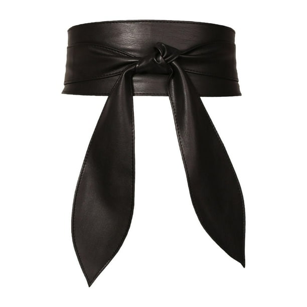 Cinturón ancho para mujer, cinturón de vestir para mujer, elegante cinturón decorativo con lazo para la cintura. Negro