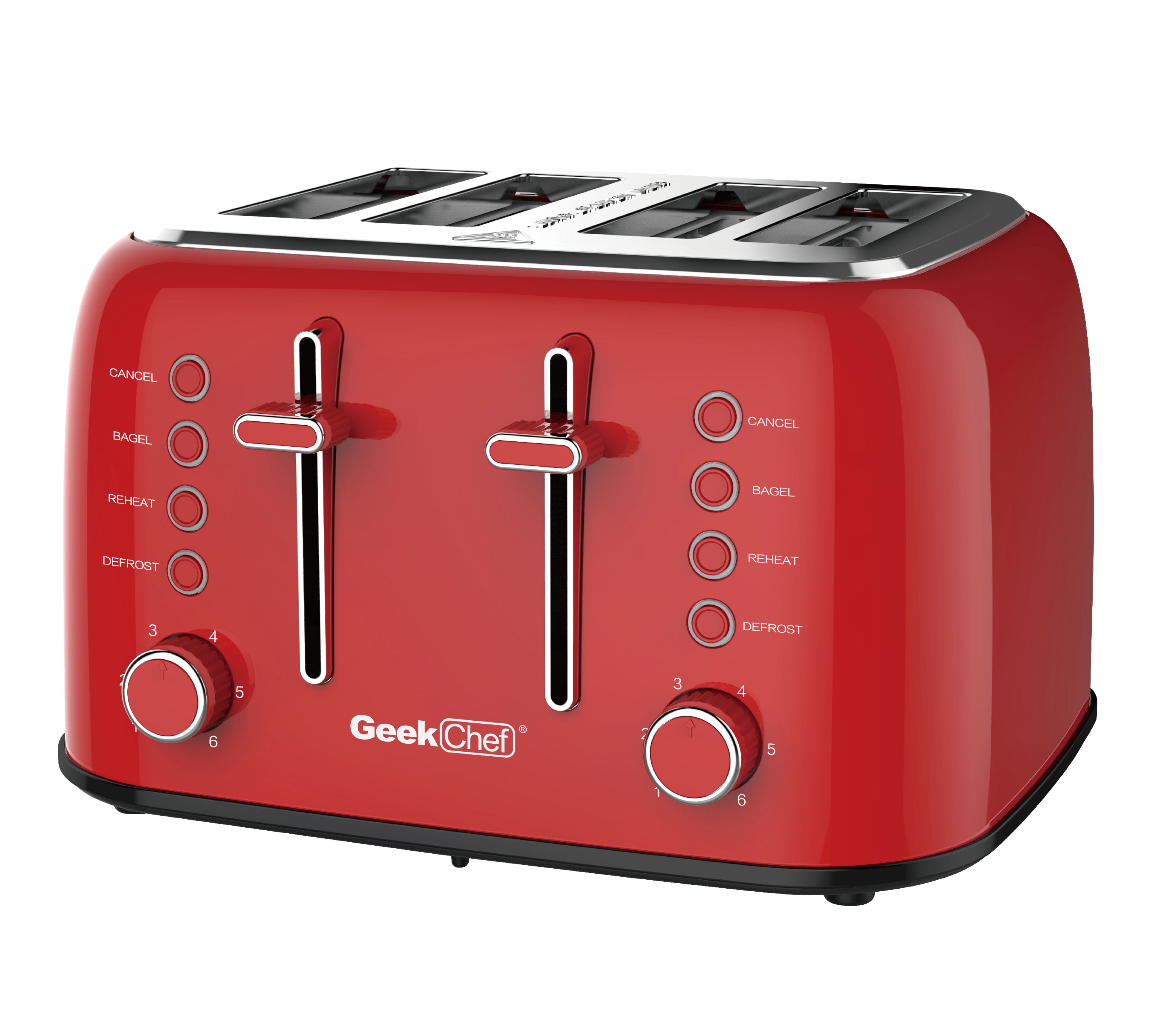HomeDirect Toaster 4 Slice, Geek Chef Retro Red Extra Wide Slot